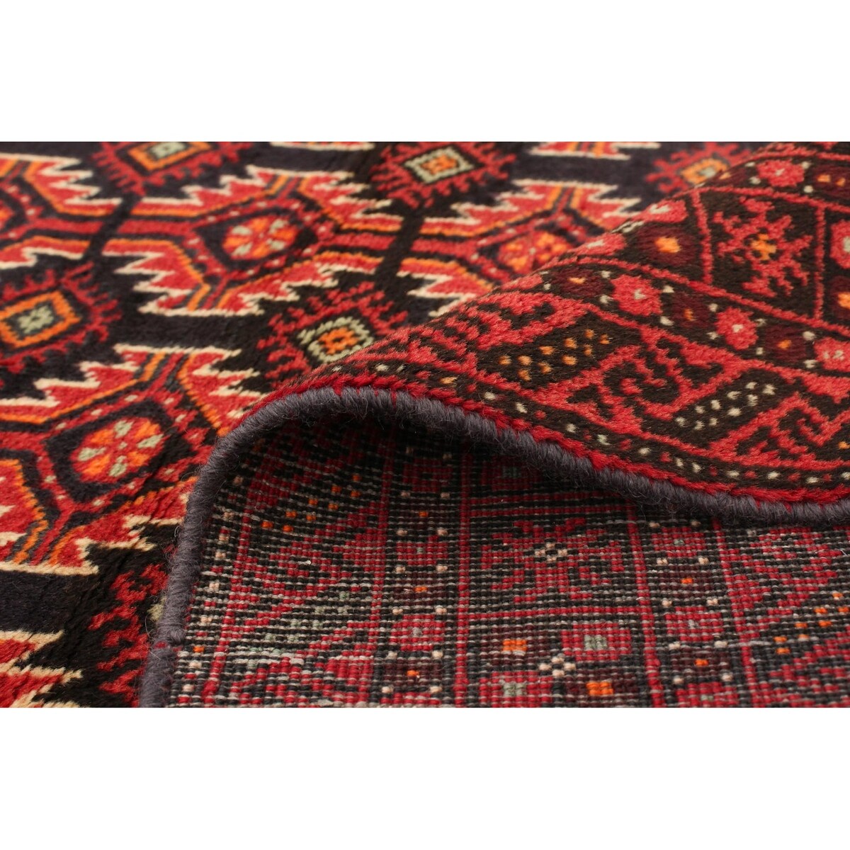 Hand-knotted Teimani Black, Red Wool Rug - 3'3 x 6'0