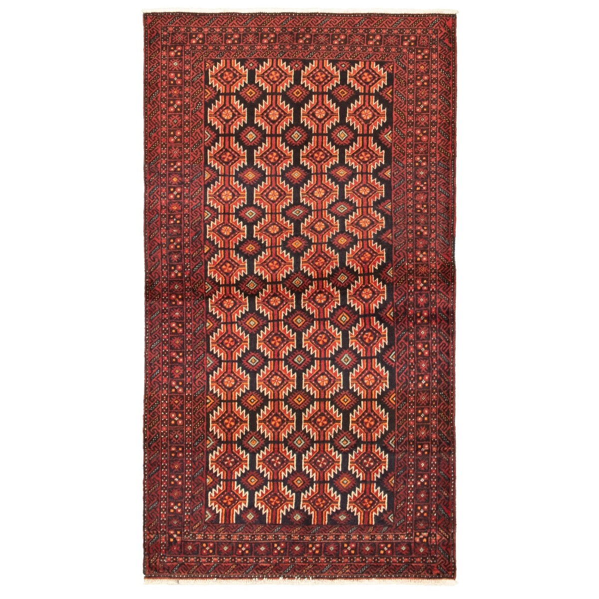 Hand-knotted Teimani Black, Red Wool Rug - 3'3 x 6'0