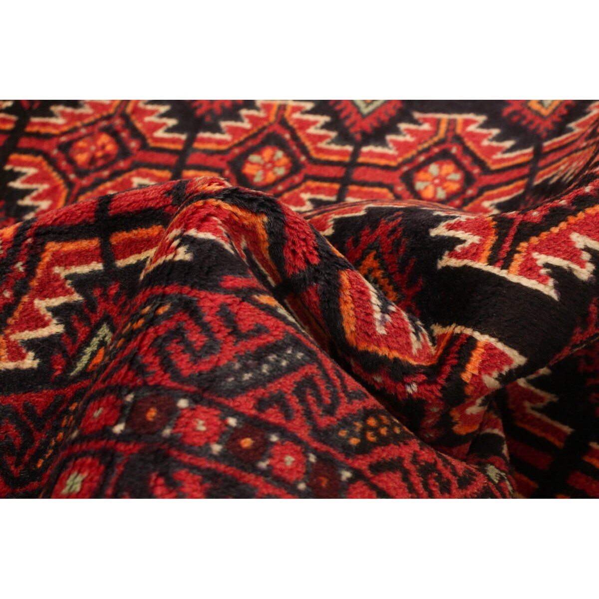 Hand-knotted Teimani Black, Red Wool Rug - 3'3 x 6'0