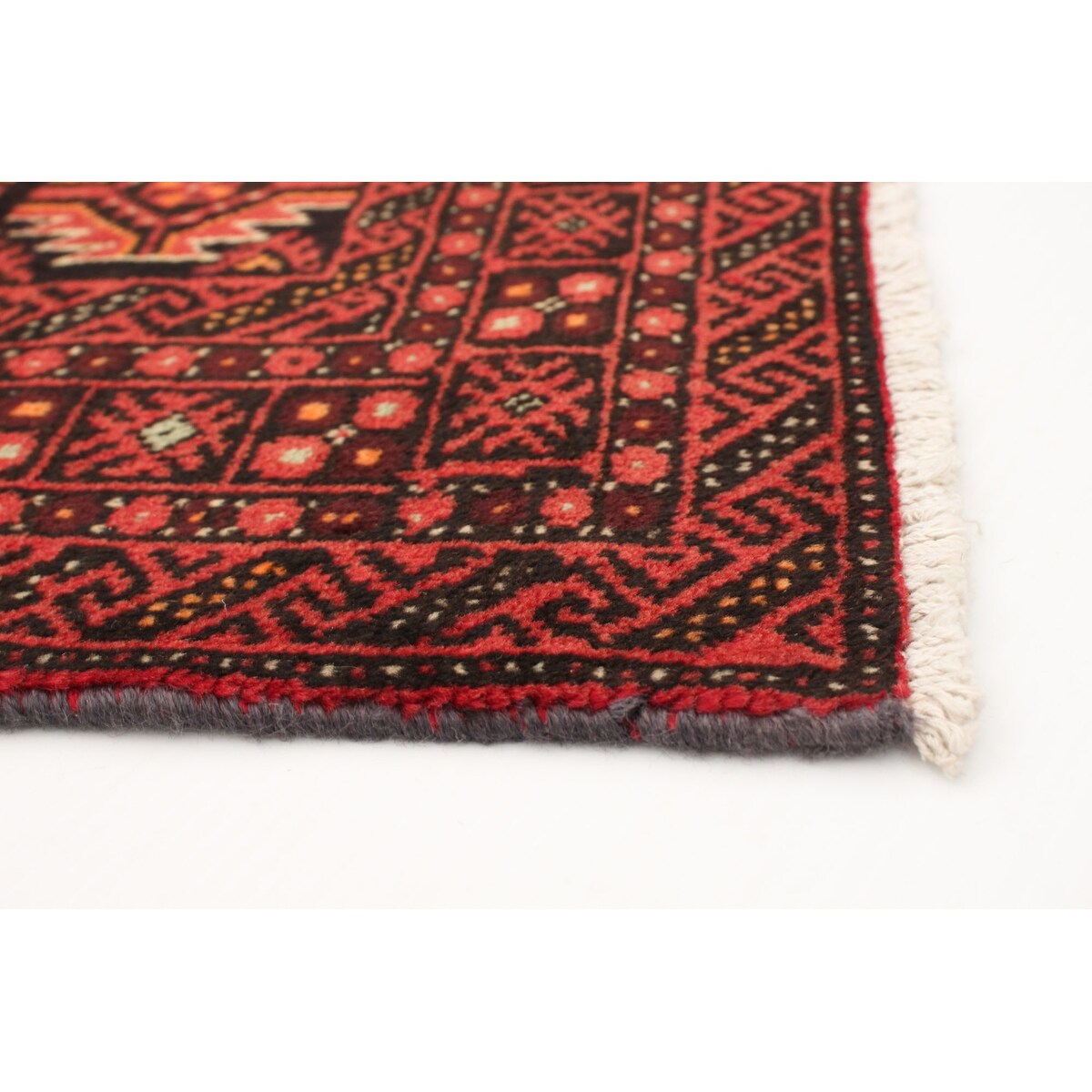 Hand-knotted Teimani Black, Red Wool Rug - 3'3 x 6'0