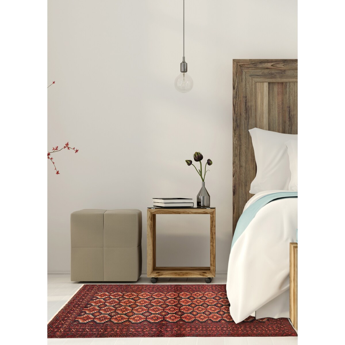 Hand-knotted Teimani Black, Red Wool Rug - 3'3 x 6'0