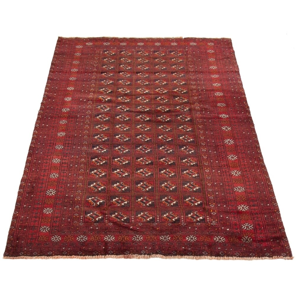 ECARPETGALLERY Hand-knotted Turkoman Red Wool Rug - 4'7 x 6'9