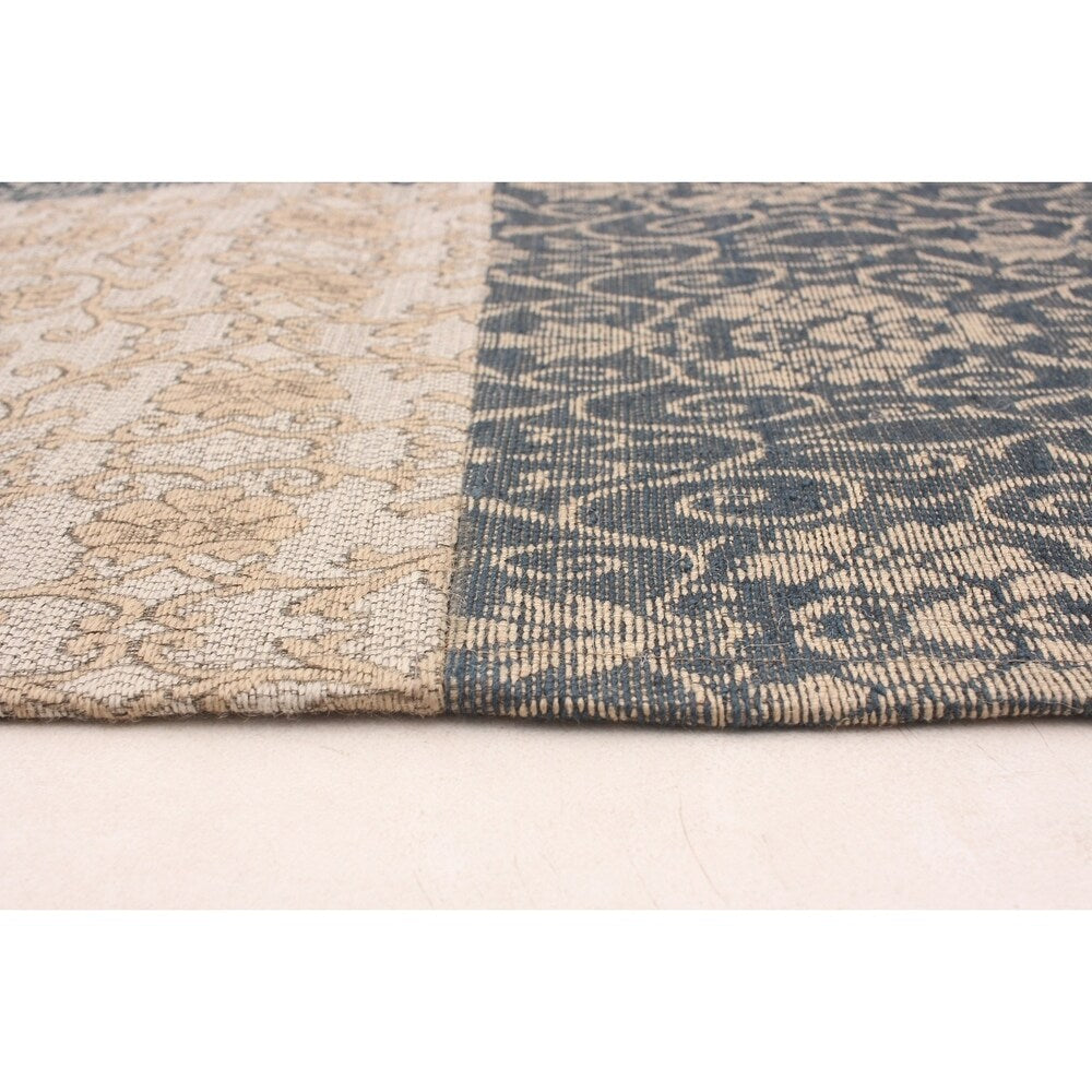 ECARPETGALLERY Handmade Collage Dark Blue, Grey Chenille Rug - 5'8 x 7'7