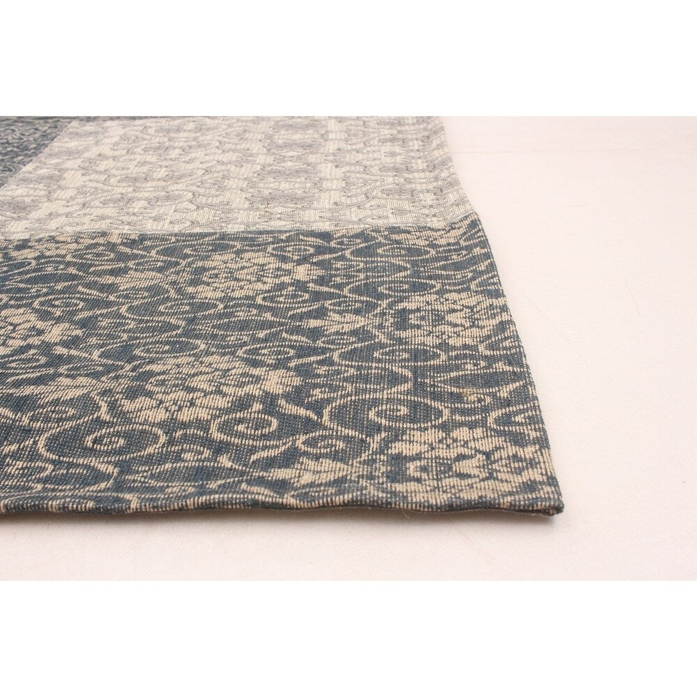 ECARPETGALLERY Handmade Collage Dark Blue, Grey Chenille Rug - 5'8 x 7'7