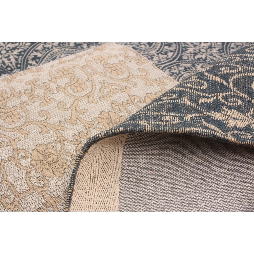 ECARPETGALLERY Handmade Collage Dark Blue, Grey Chenille Rug - 5'8 x 7'7