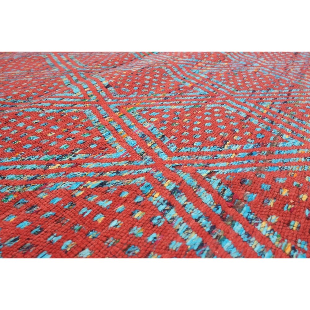 ECARPETGALLERY Handmade Collage Dark Copper, Light Blue Chenille Rug - Dark Copper, Light Blue