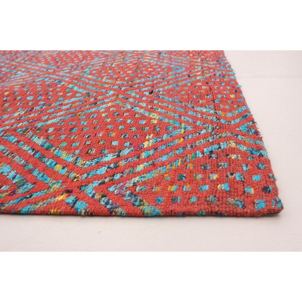 ECARPETGALLERY Handmade Collage Dark Copper, Light Blue Chenille Rug - Dark Copper, Light Blue
