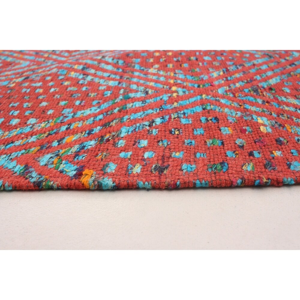 ECARPETGALLERY Handmade Collage Dark Copper, Light Blue Chenille Rug - Dark Copper, Light Blue