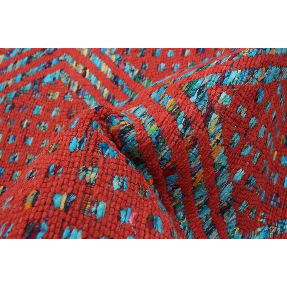 ECARPETGALLERY Handmade Collage Dark Copper, Light Blue Chenille Rug - Dark Copper, Light Blue