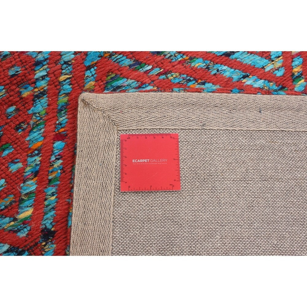ECARPETGALLERY Handmade Collage Dark Copper, Light Blue Chenille Rug - Dark Copper, Light Blue