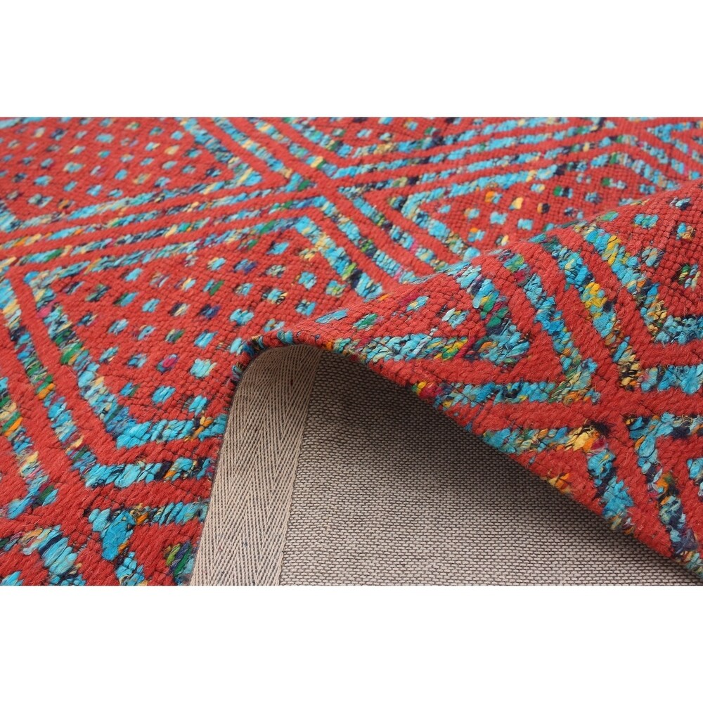 ECARPETGALLERY Handmade Collage Dark Copper, Light Blue Chenille Rug - Dark Copper, Light Blue