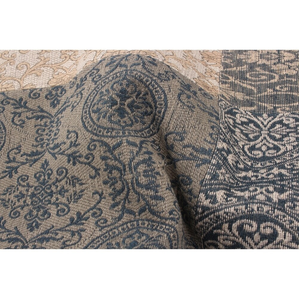 ECARPETGALLERY Handmade Collage Dark Navy, Tan Chenille Rug - 5'9 x 7'8