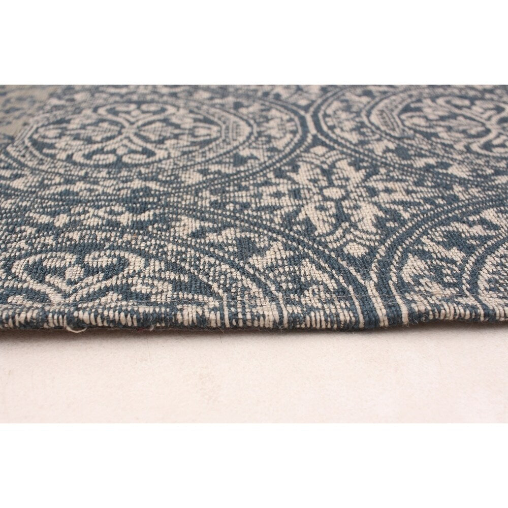 ECARPETGALLERY Handmade Collage Dark Navy, Tan Chenille Rug - 5'9 x 7'8