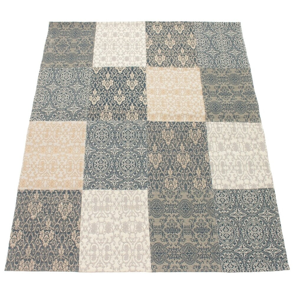 ECARPETGALLERY Handmade Collage Dark Navy, Tan Chenille Rug - 5'9 x 7'8