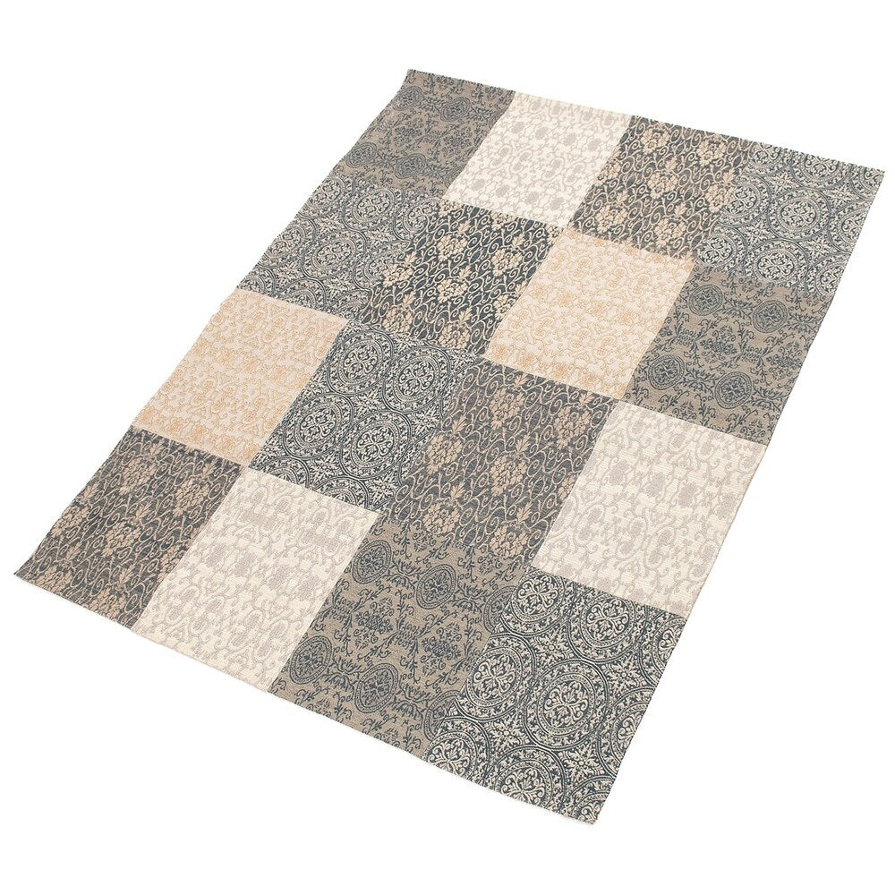 ECARPETGALLERY Handmade Collage Dark Navy, Tan Chenille Rug - 5'9 x 7'8