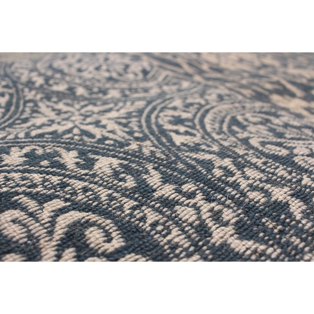 ECARPETGALLERY Handmade Collage Dark Navy, Tan Chenille Rug - 5'9 x 7'8