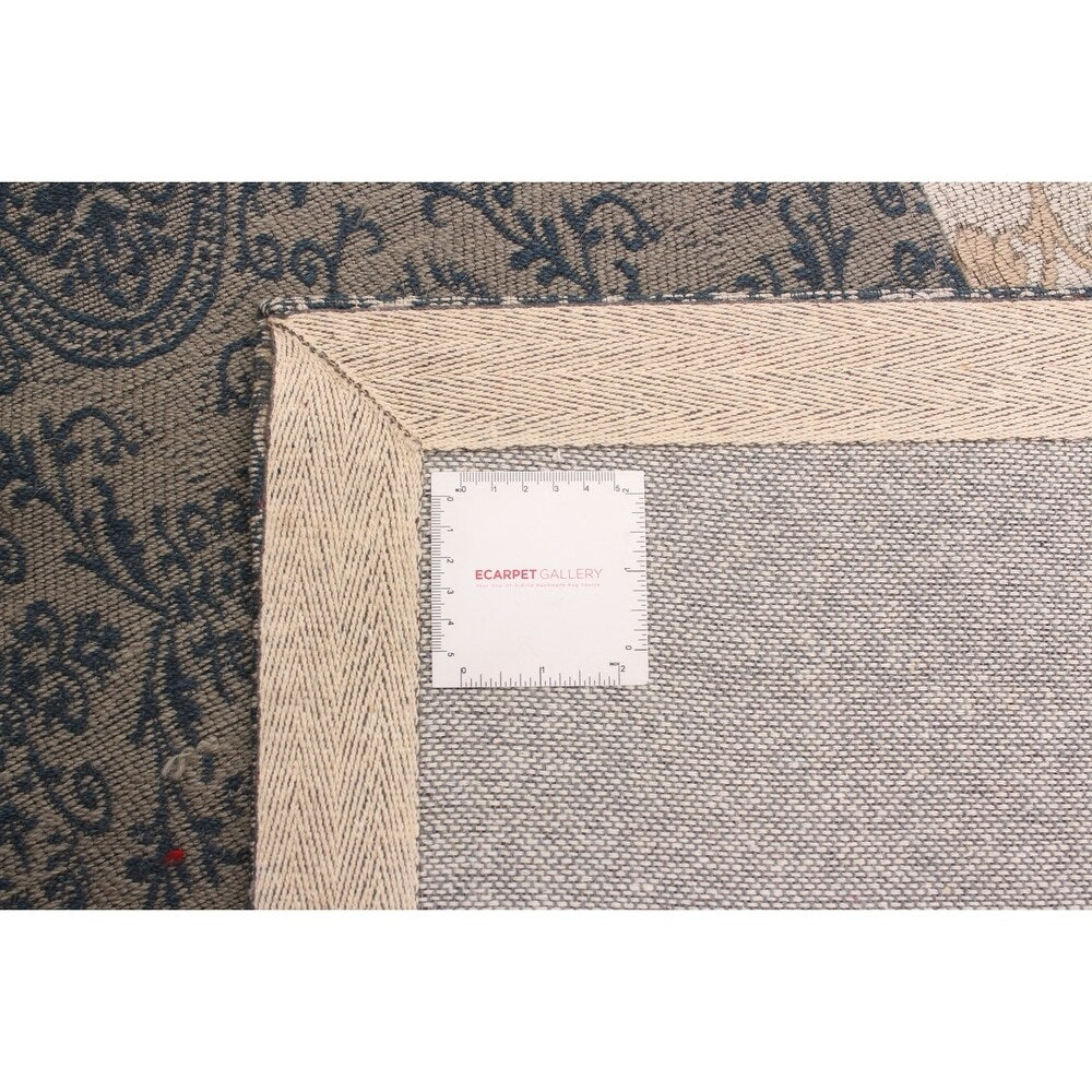 ECARPETGALLERY Handmade Collage Dark Navy, Tan Chenille Rug - 5'9 x 7'8