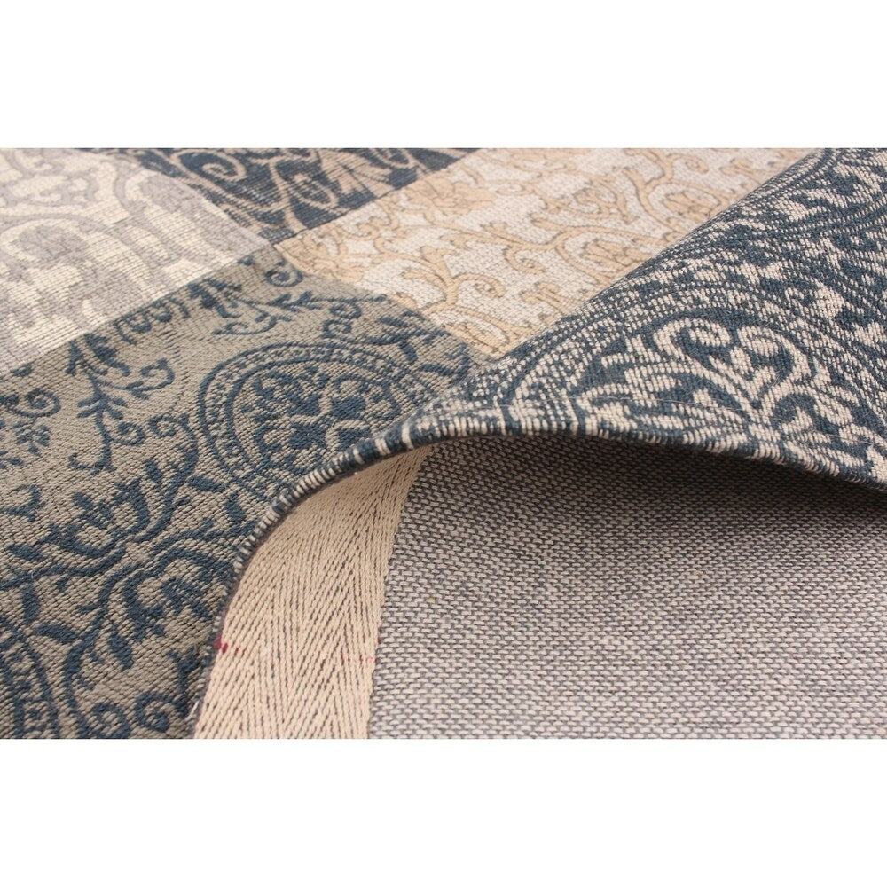 ECARPETGALLERY Handmade Collage Dark Navy, Tan Chenille Rug - 5'9 x 7'8