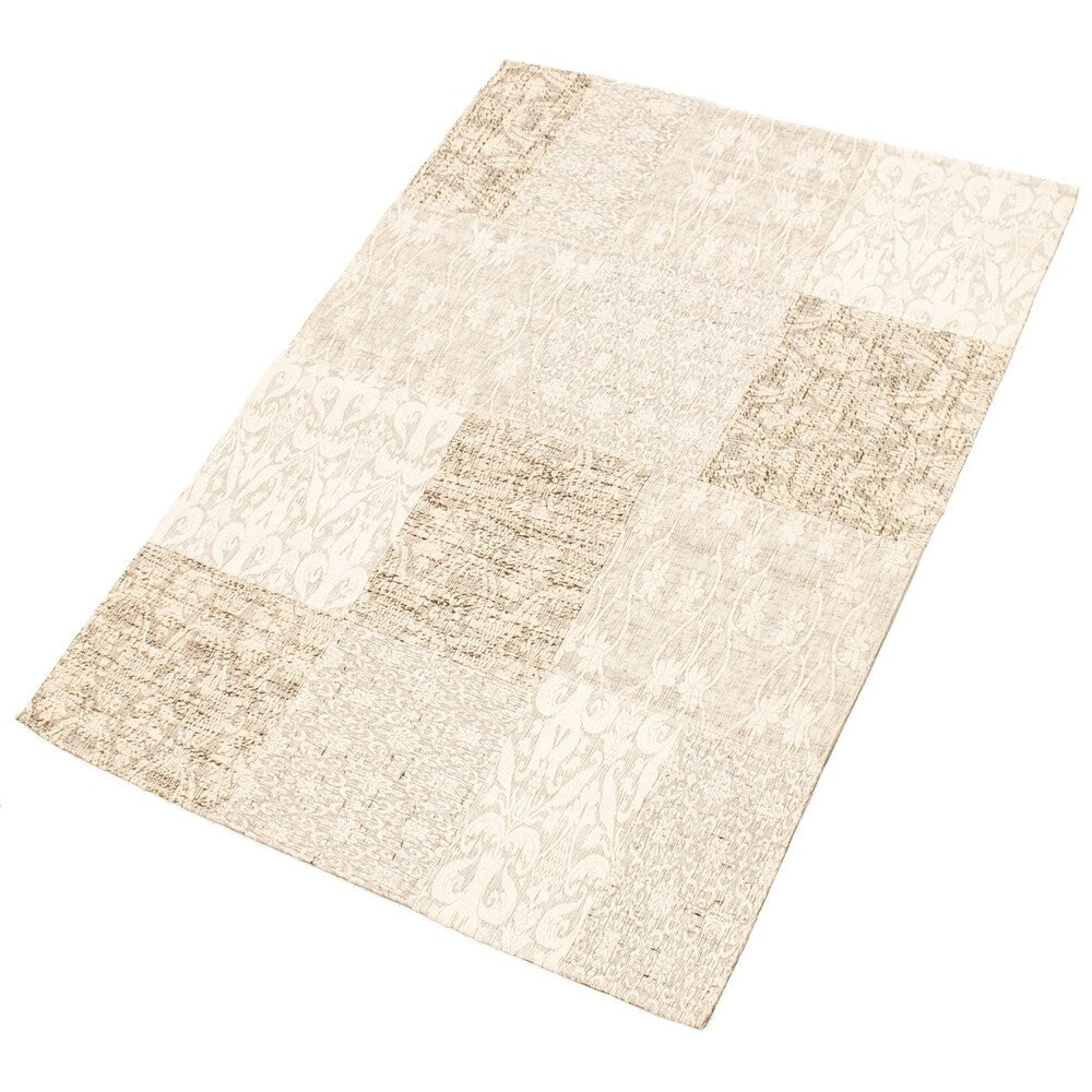 ECARPETGALLERY Handmade Collage Grey, Ivory Chenille Rug - 4'8 x 6'7