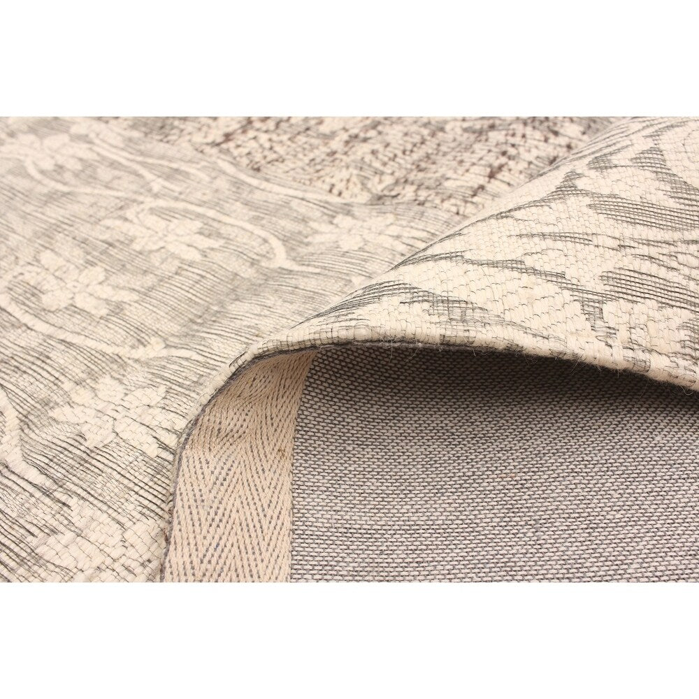ECARPETGALLERY Handmade Collage Grey, Ivory Chenille Rug - 4'8 x 6'7