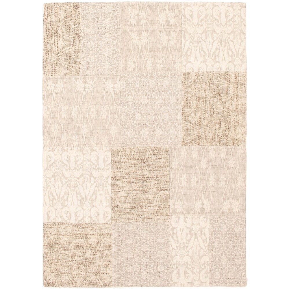 ECARPETGALLERY Handmade Collage Grey, Ivory Chenille Rug - 4'8 x 6'7