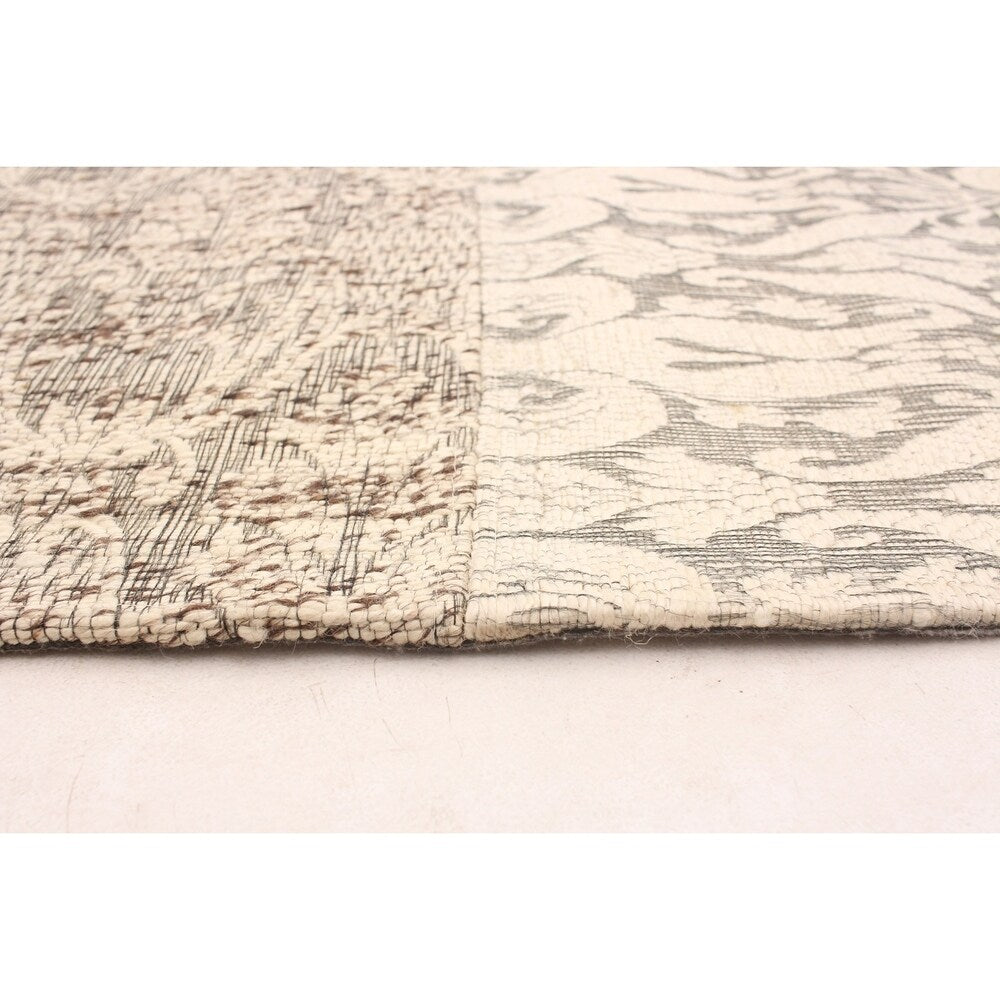 ECARPETGALLERY Handmade Collage Grey, Ivory Chenille Rug - 4'8 x 6'7