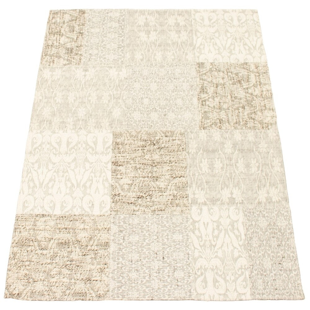 ECARPETGALLERY Handmade Collage Grey, Ivory Chenille Rug - 4'8 x 6'7