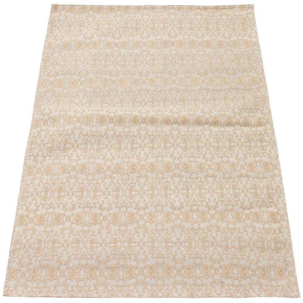 ECARPETGALLERY Handmade Collage Grey, Tan Chenille Rug - 4'9 x 6'10