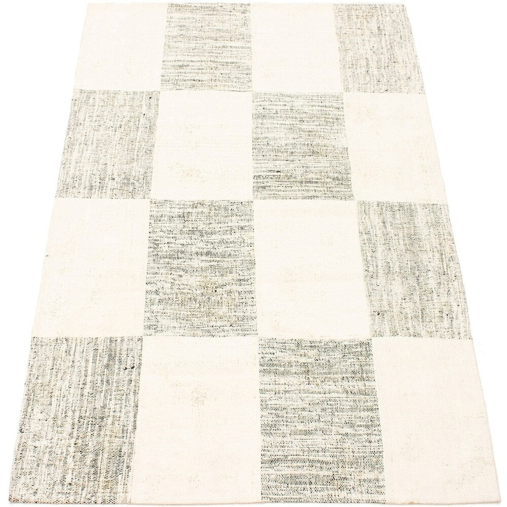 ECARPETGALLERY Handmade Collage Ivory Cotton Rug - 5'1 x 7'11