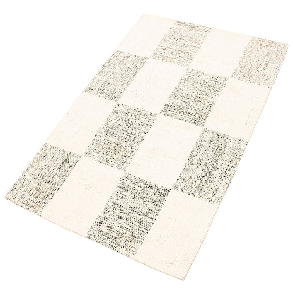 ECARPETGALLERY Handmade Collage Ivory Cotton Rug - 5'1 x 7'11
