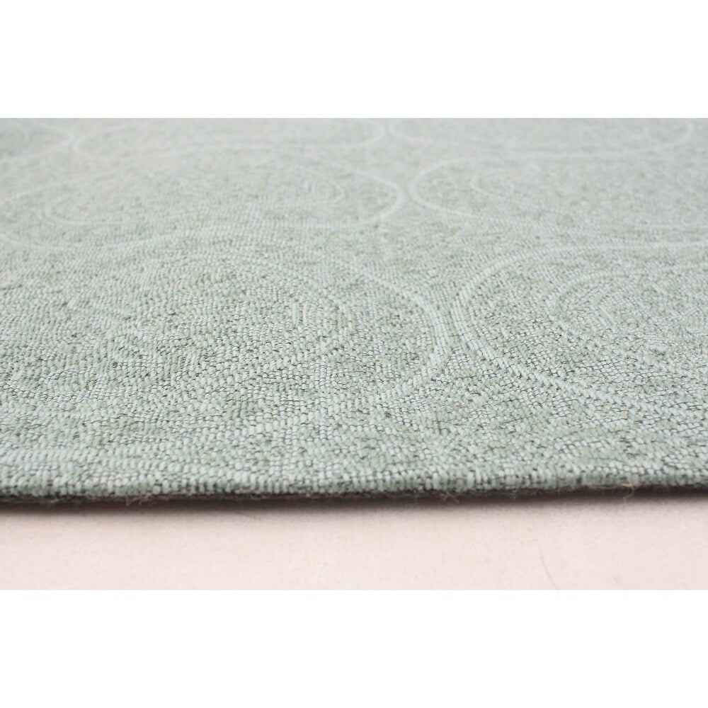ECARPETGALLERY Handmade Collage Light Green Chenille Rug - 4'8 x 6'10