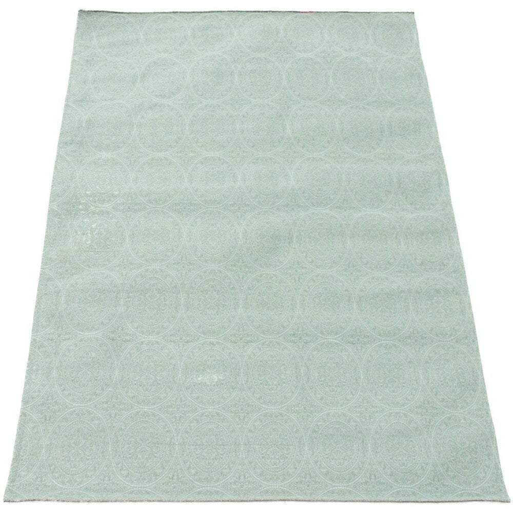 ECARPETGALLERY Handmade Collage Light Green Chenille Rug - 4'8 x 6'10