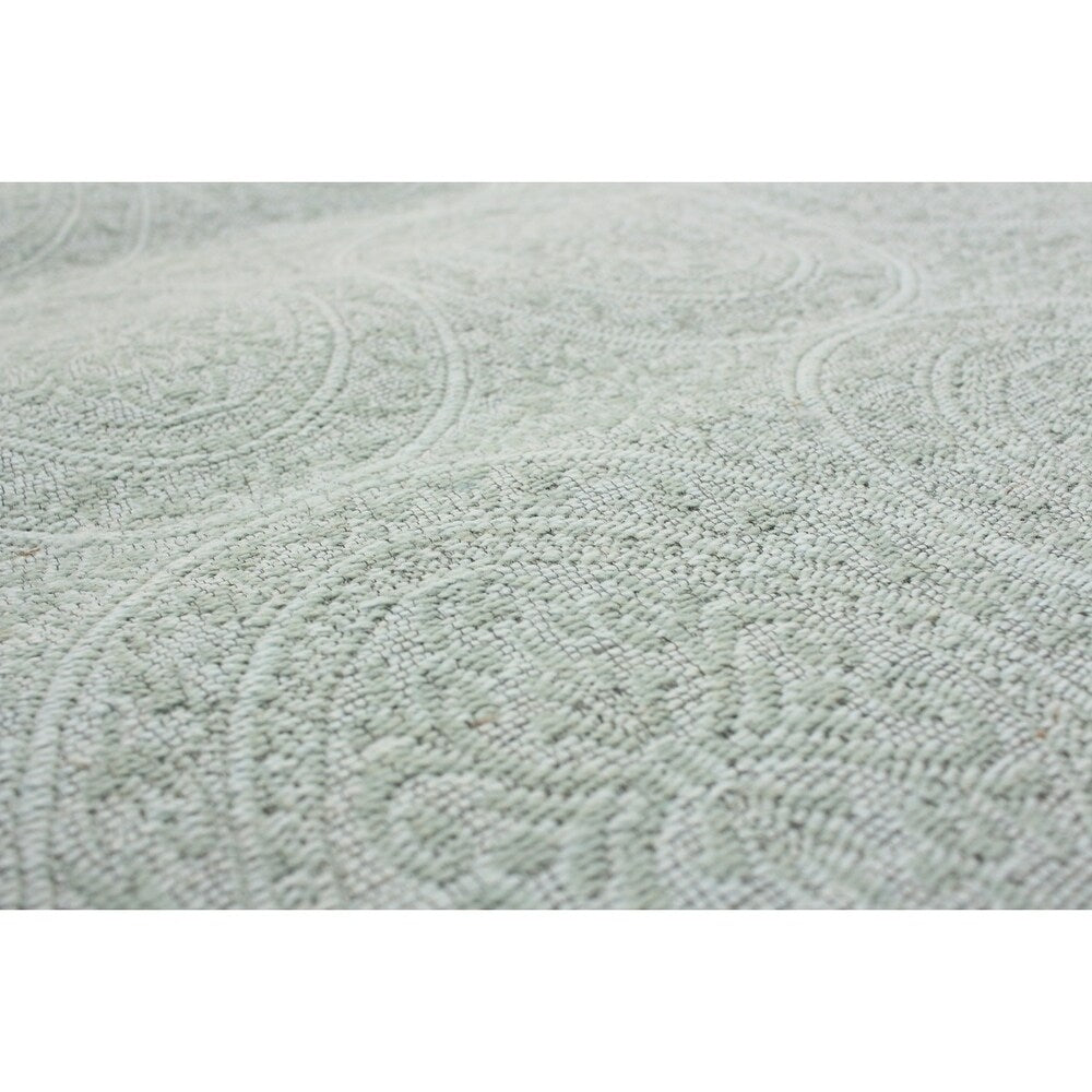 ECARPETGALLERY Handmade Collage Light Green Chenille Rug - 4'8 x 6'10