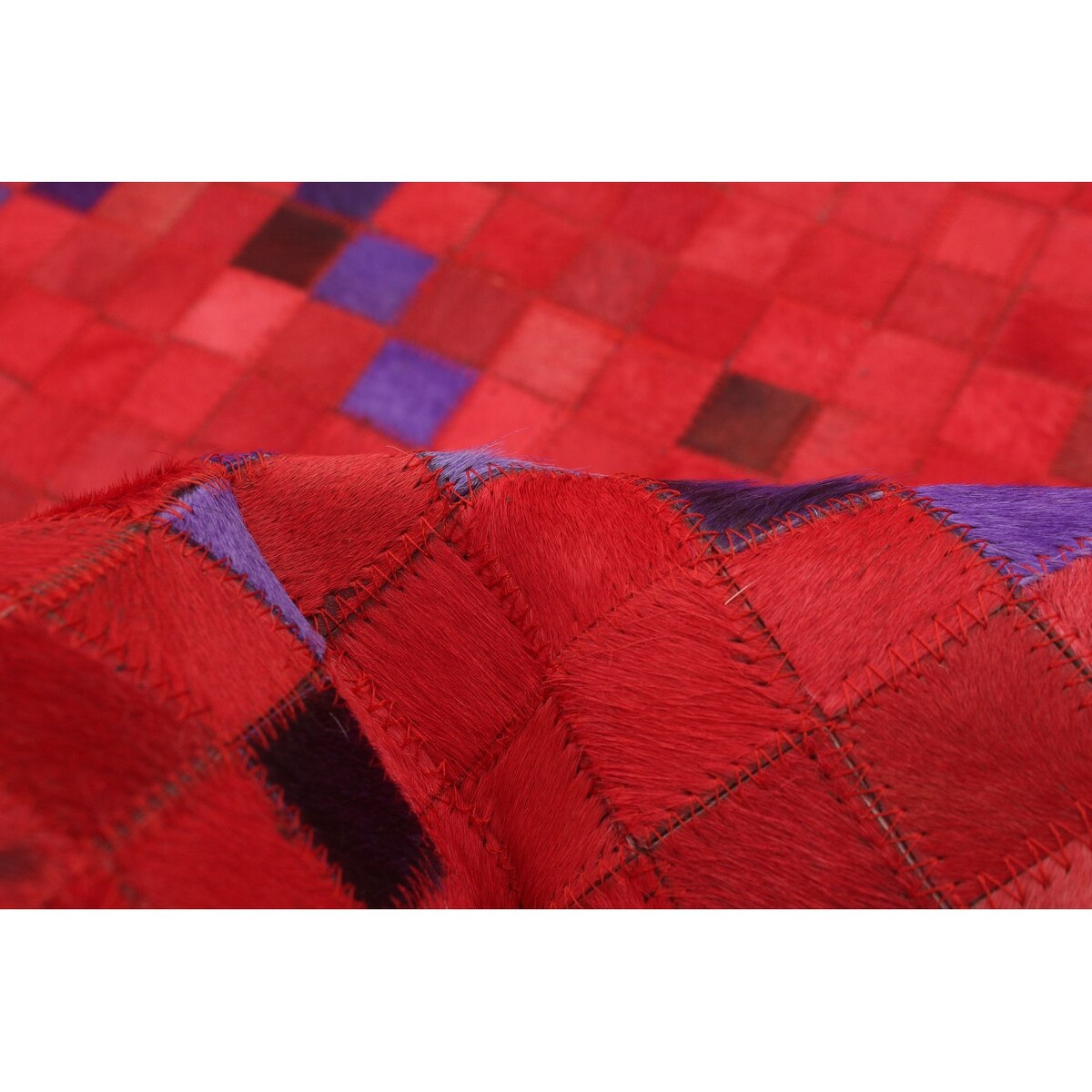 ECARPETGALLERY Handmade Cowhide Patchwork Red Leather Rug - 4'0 x 6'1