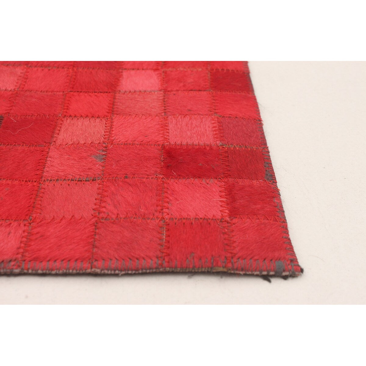 ECARPETGALLERY Handmade Cowhide Patchwork Red Leather Rug - 4'0 x 6'1