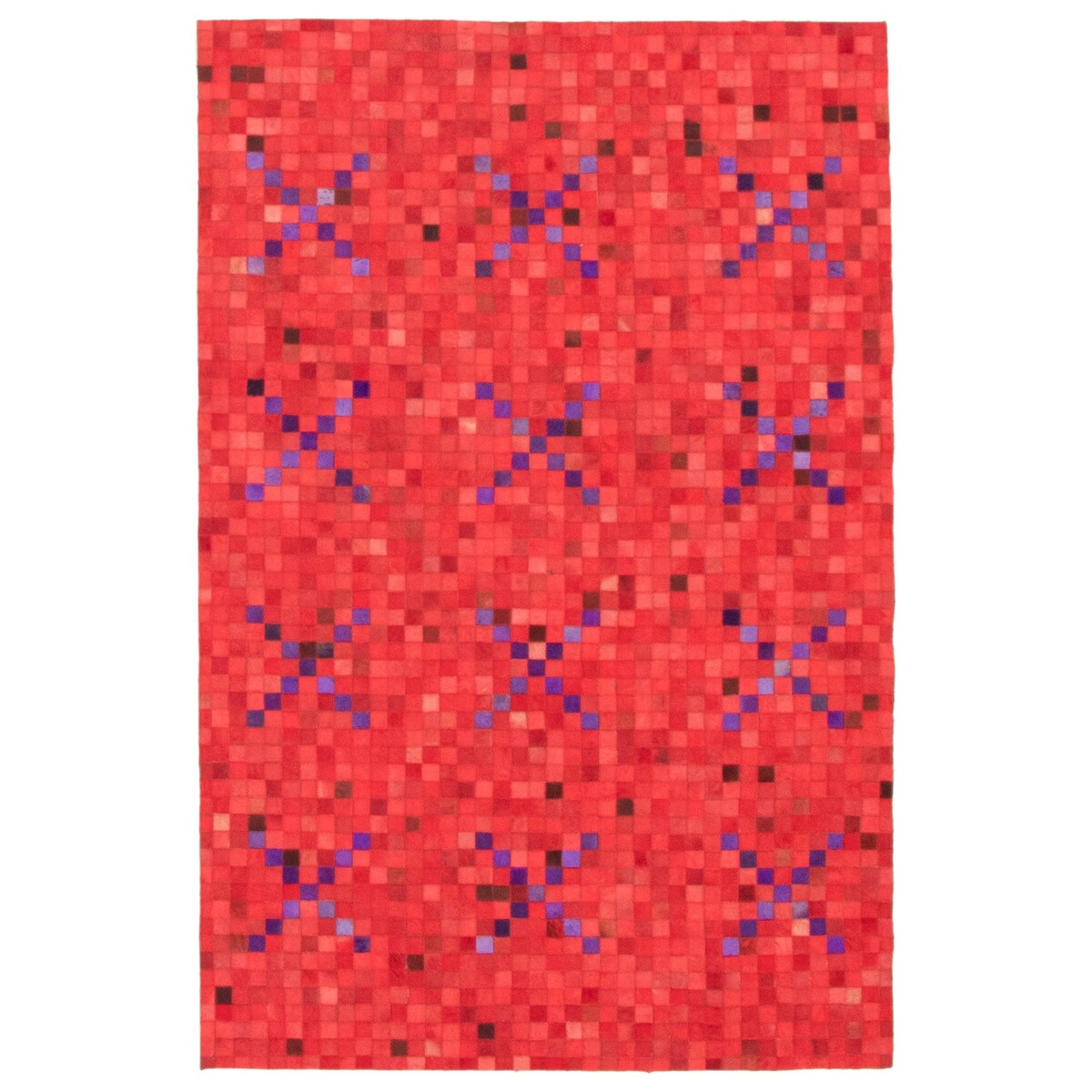 ECARPETGALLERY Handmade Cowhide Patchwork Red Leather Rug - 4'0 x 6'1