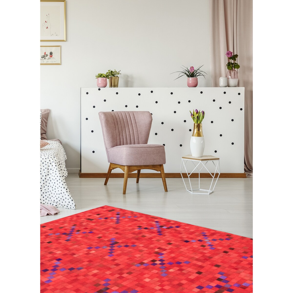ECARPETGALLERY Handmade Cowhide Patchwork Red Leather Rug - 4'0 x 6'1
