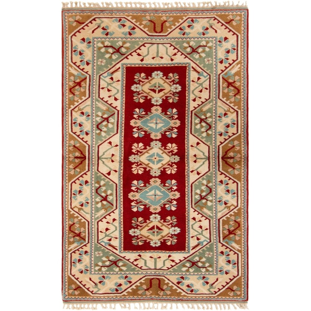 ECARPETGALLERY Melis Ivory, Red Rug - 5'1 x 8'2