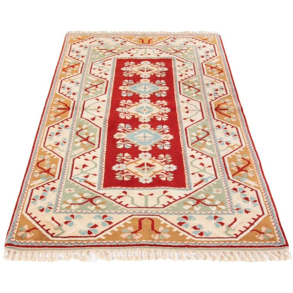 ECARPETGALLERY Melis Ivory, Red Rug - 5'1 x 8'2