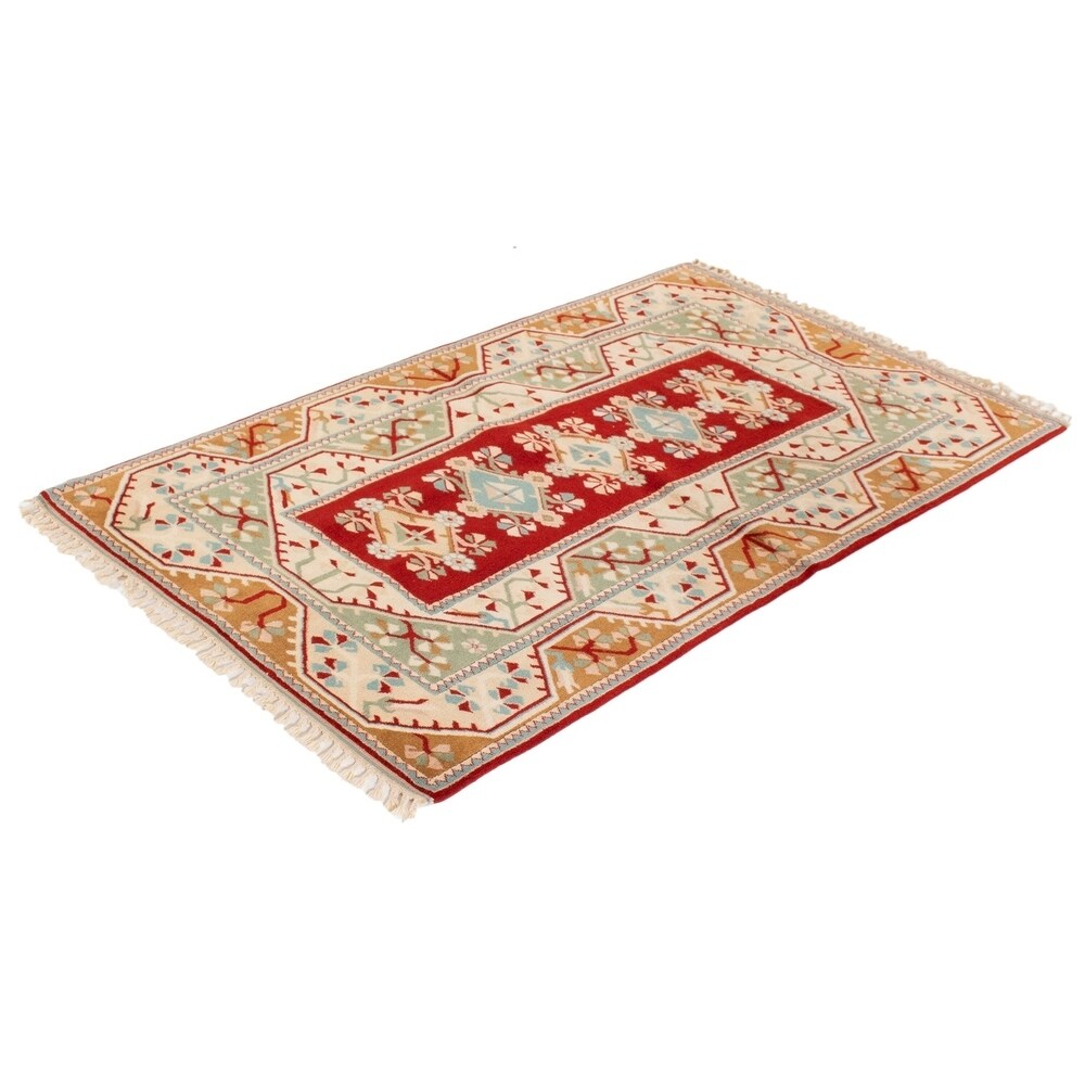 ECARPETGALLERY Melis Ivory, Red Rug - 5'1 x 8'2