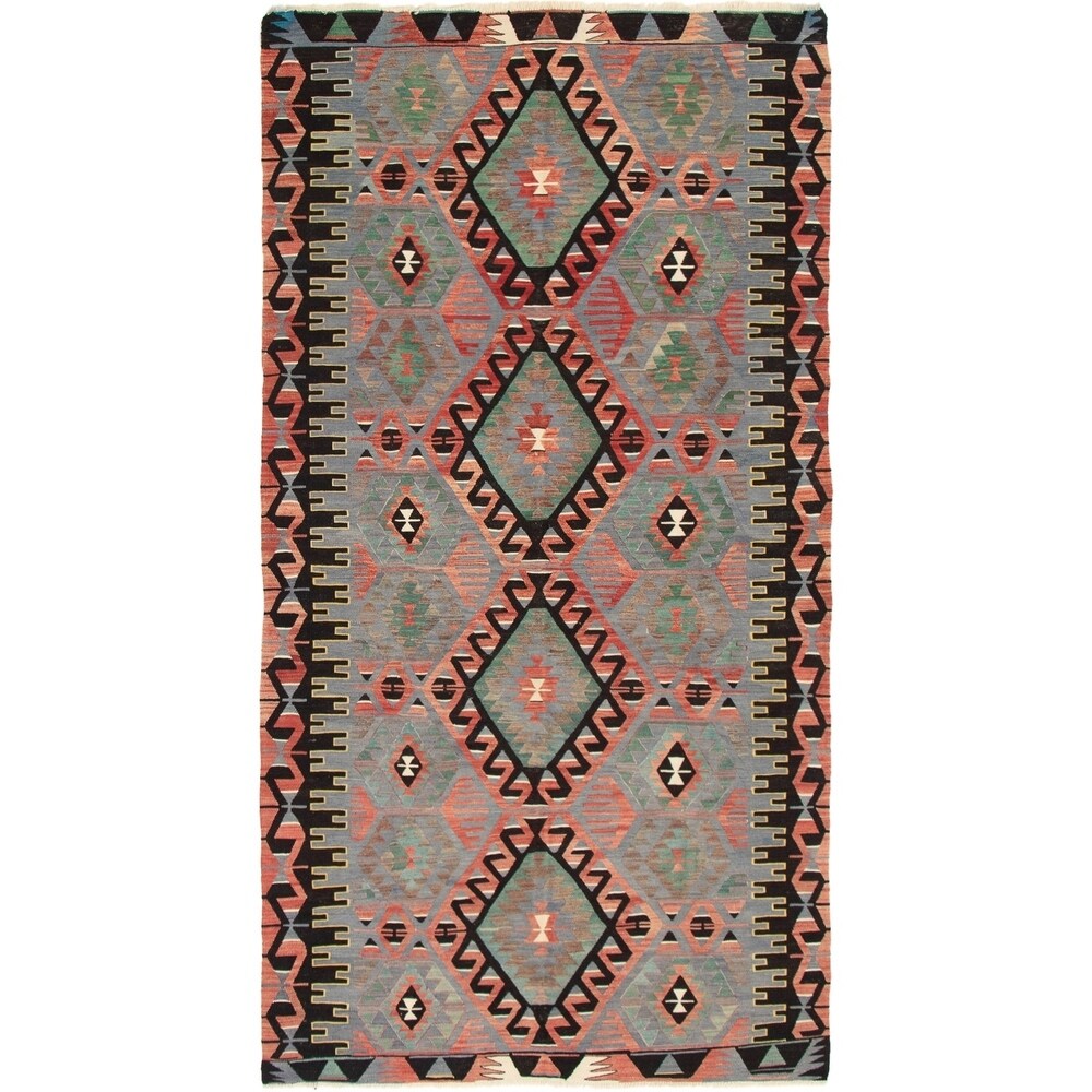 ECARPETGALLERY Yoruk Red, Slate Blue Kilim - 5'3 x 10'3