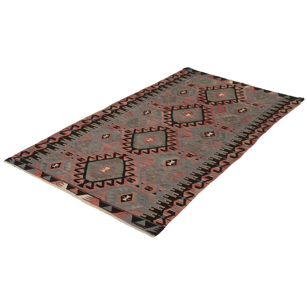 ECARPETGALLERY Yoruk Red, Slate Blue Kilim - 5'3 x 10'3