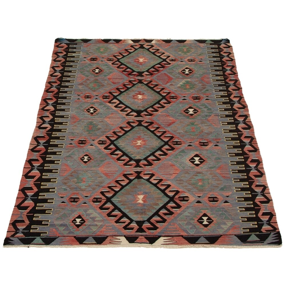 ECARPETGALLERY Yoruk Red, Slate Blue Kilim - 5'3 x 10'3