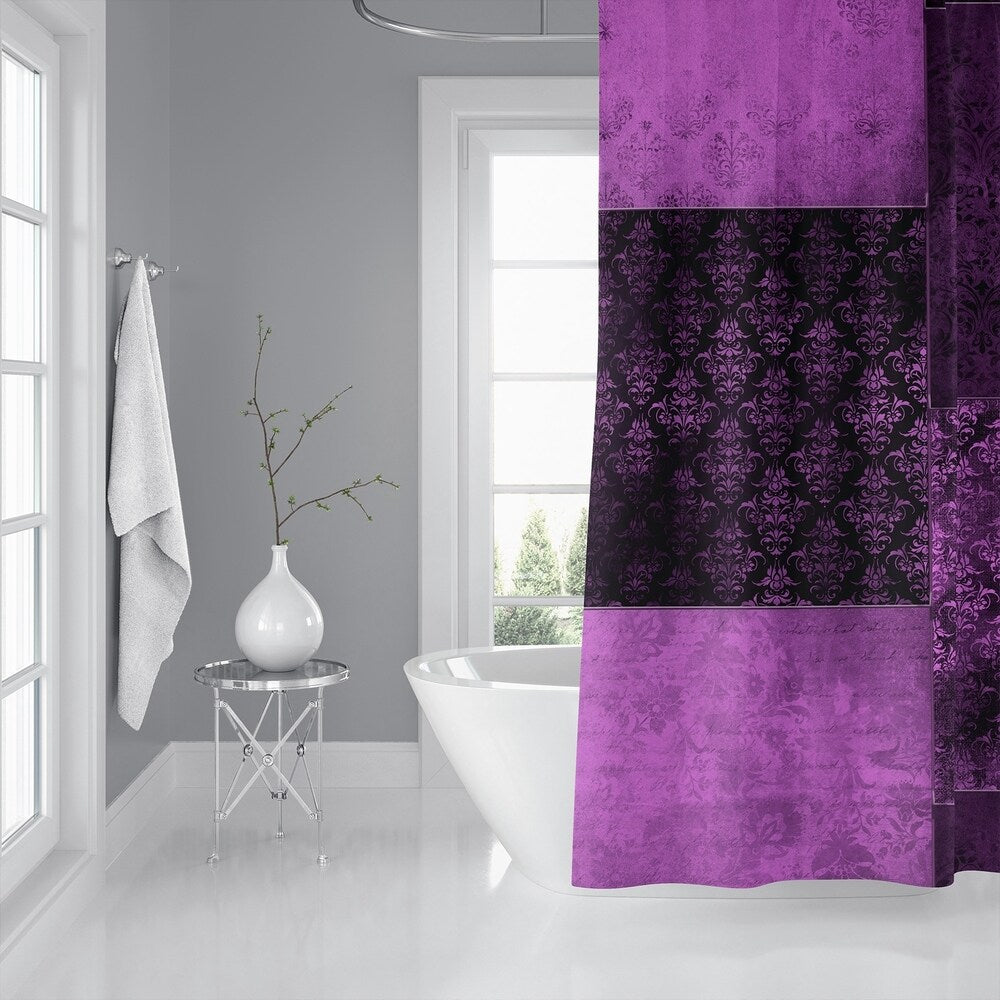 ECLECTIC BOHEMIAN PATCHWORK EGGPLANT AND MAUVE Shower Curtain By Kavka Designs