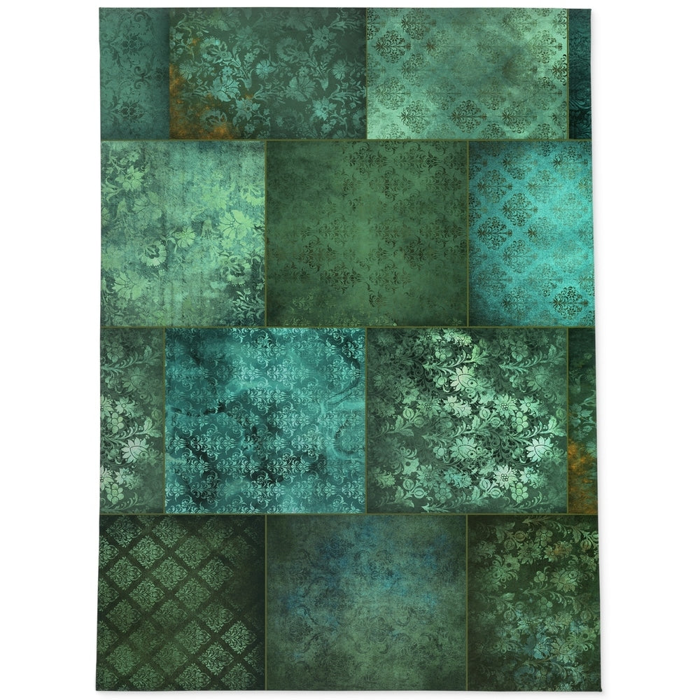 ECLECTIC BOHEMIAN PATCHWORK SAGE and TEAL Area Rug by Kavka Designs