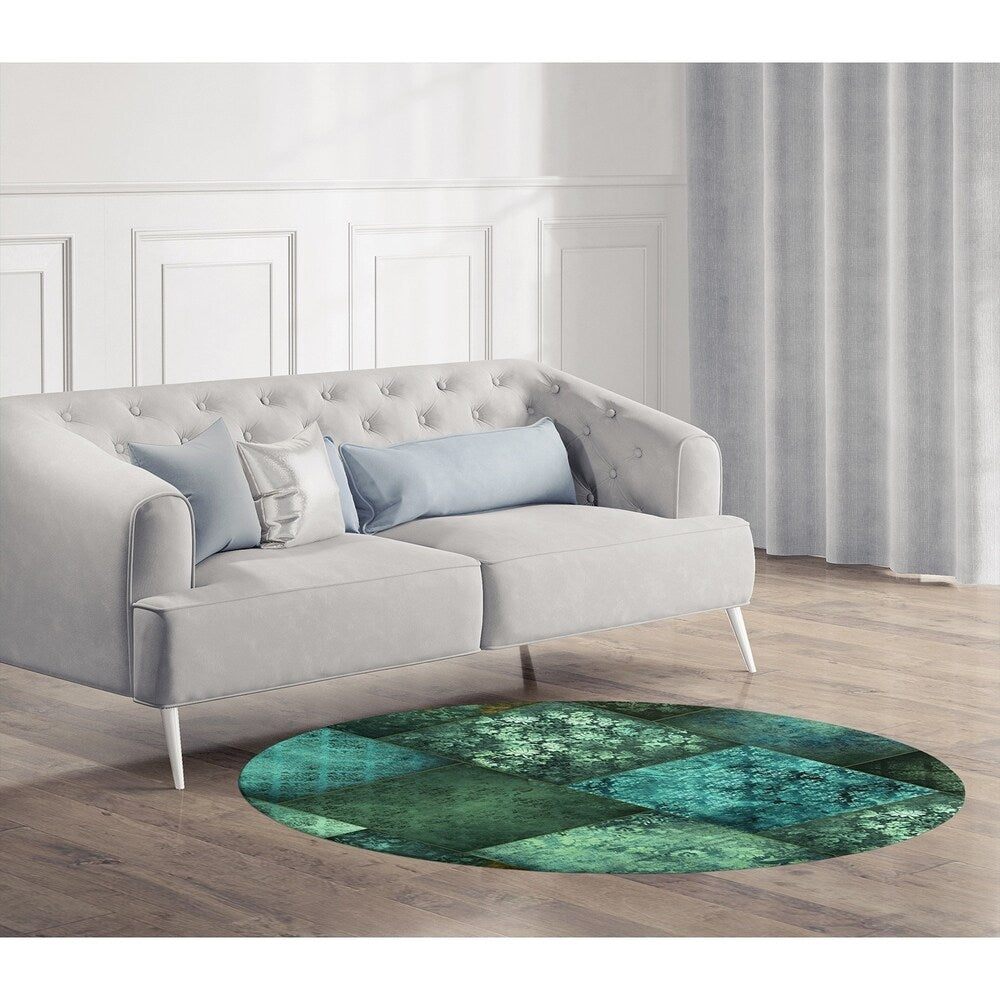 ECLECTIC BOHEMIAN PATCHWORK SAGE and TEAL Area Rug by Kavka Designs