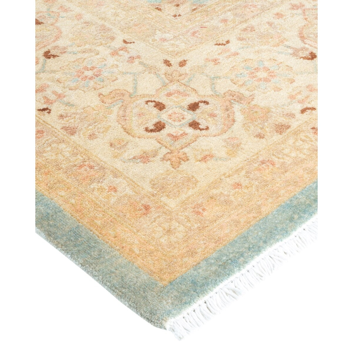 Overton Hand Knotted Wool Vintage Inspired Modern Contemporary Eclectic Light Blue Area Rug - 10' 6" X 8' 0"