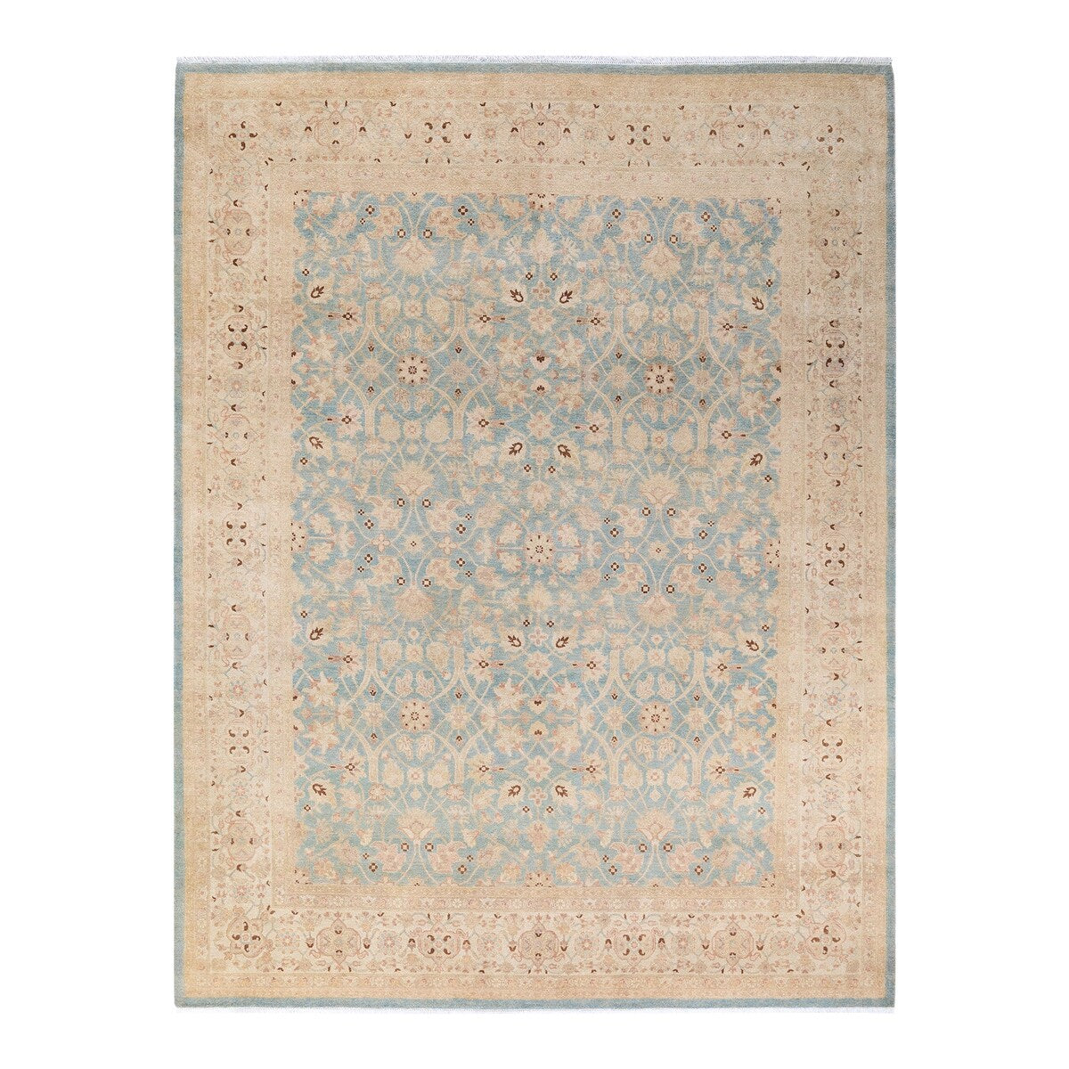 Overton Hand Knotted Wool Vintage Inspired Modern Contemporary Eclectic Light Blue Area Rug - 10' 6" X 8' 0"