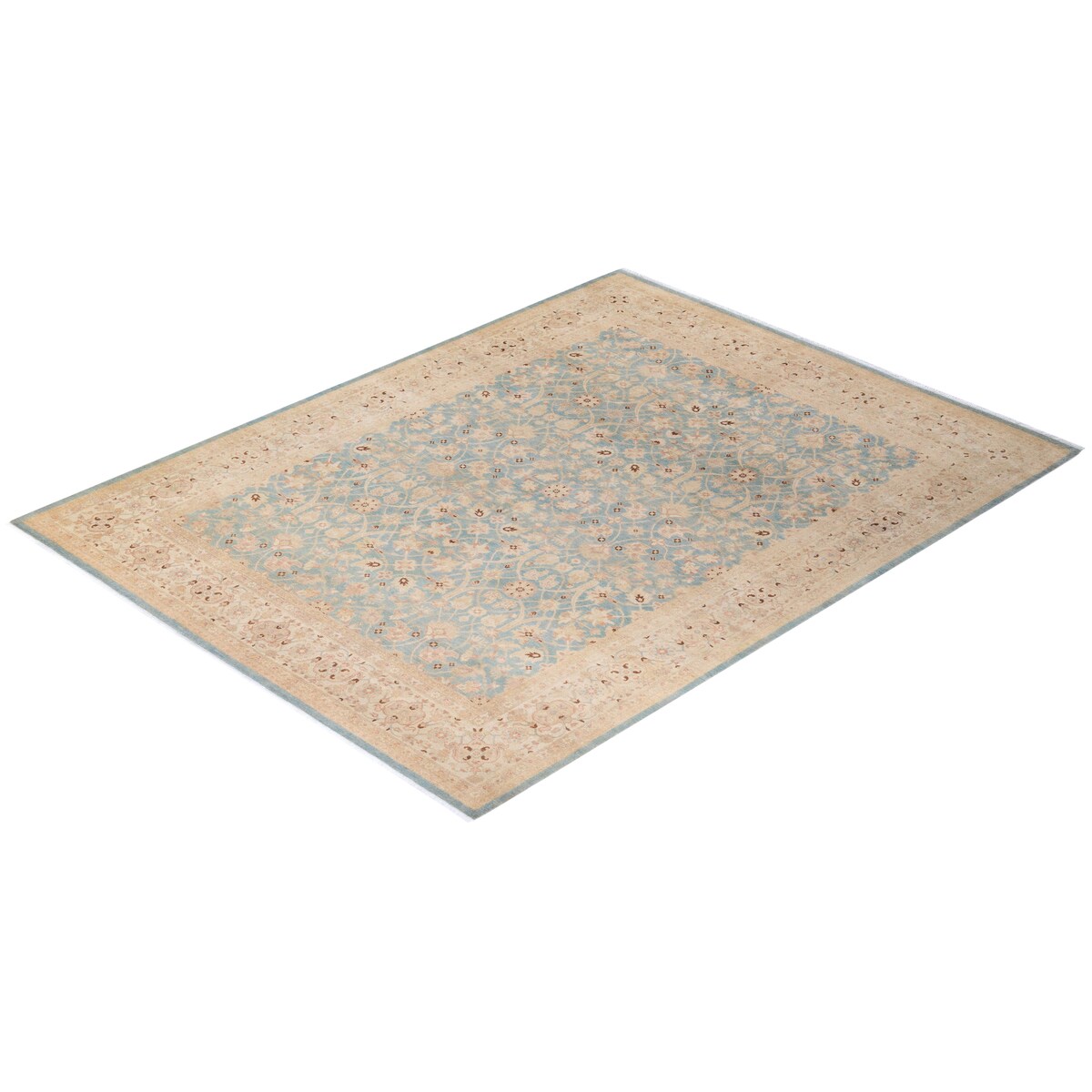 Overton Hand Knotted Wool Vintage Inspired Modern Contemporary Eclectic Light Blue Area Rug - 10' 6" X 8' 0"