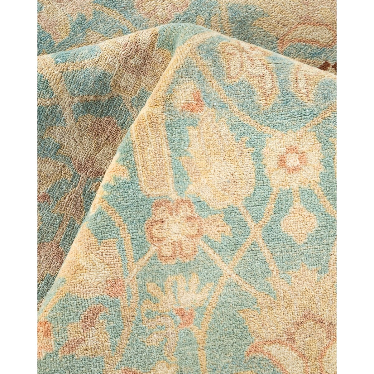 Overton Hand Knotted Wool Vintage Inspired Modern Contemporary Eclectic Light Blue Area Rug - 10' 6" X 8' 0"